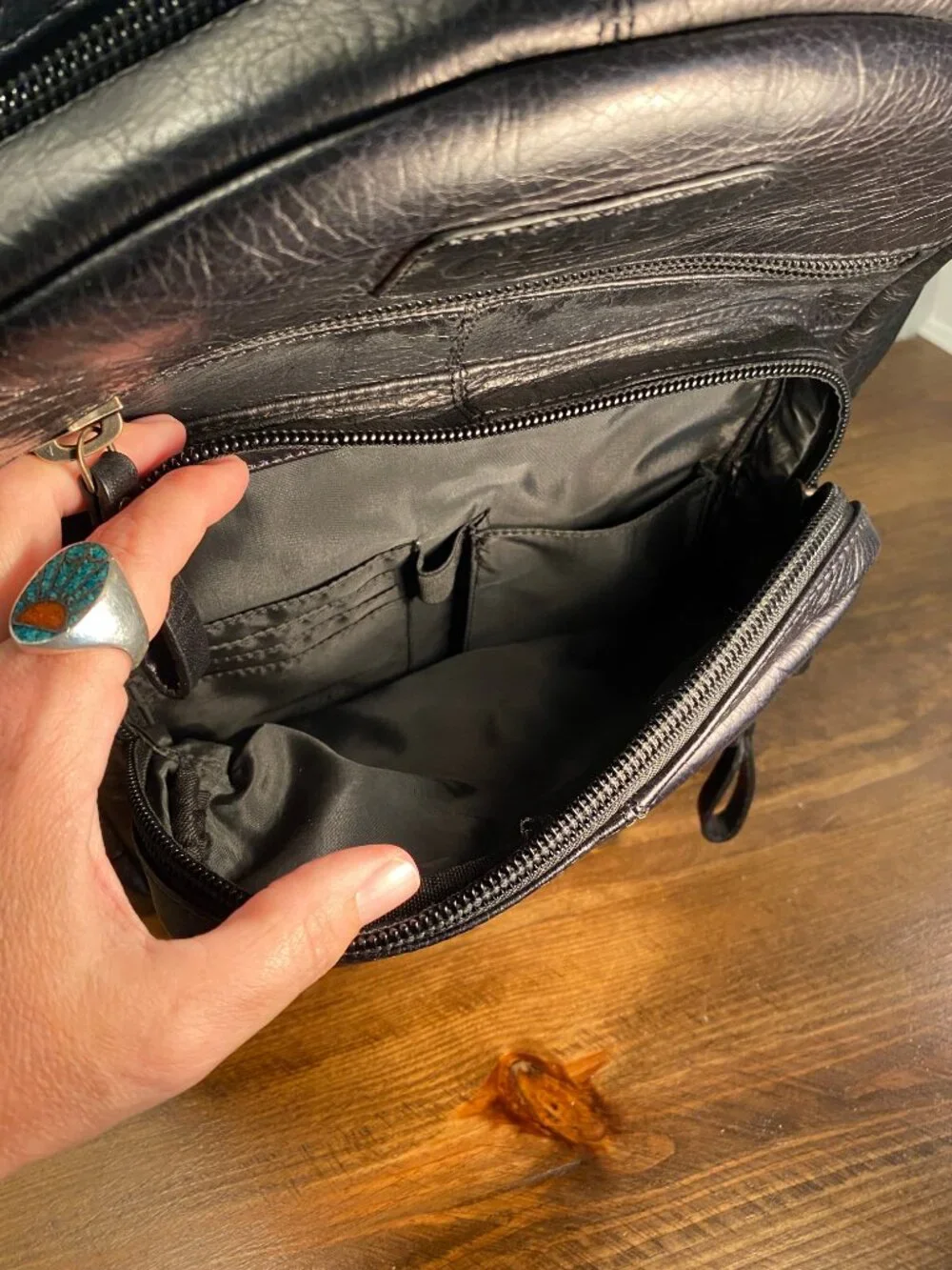 CHAPS Genuine Leather Backpack - Black Multi Pocket Travel Laptop School Bag